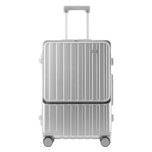 JHMYOB Koffer Frontöffnungsbox, Rahmen Aus Aluminiumlegierung, Herrenkoffer, Hohes Gepäck, Codebox, Universal-Rad-Trolley Koffer Hartschale(Silver,24in) von JHMYOB