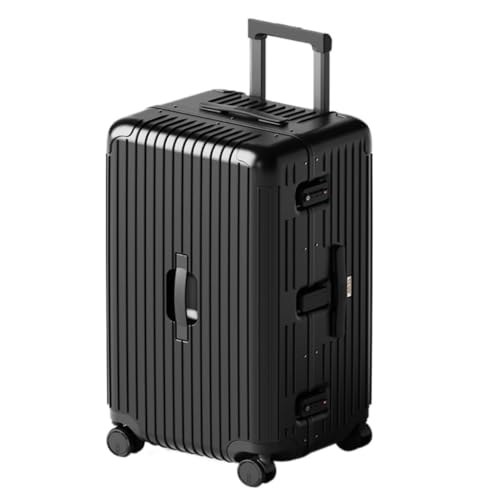 JHMYOB Koffer Gepäck, verdickter und Stabiler Aluminiumrahmen-Koffer, Herren- und Damen-Trolley, codierter Lederkoffer Koffer Hartschale(Black,28in) von JHMYOB