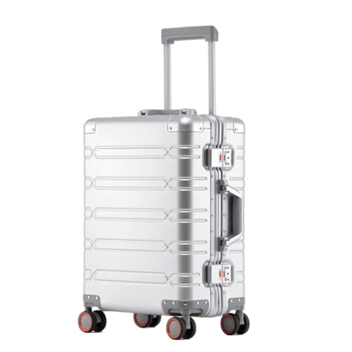 JHMYOB Koffer Vollaluminium-Koffer Aus Magnesiumlegierung, Universalrad, Hochwertiger Trolley-Koffer Mit Aluminiumrahmen, 20-Zoll-Koffer Koffer Hartschale(Silver,29in) von JHMYOB