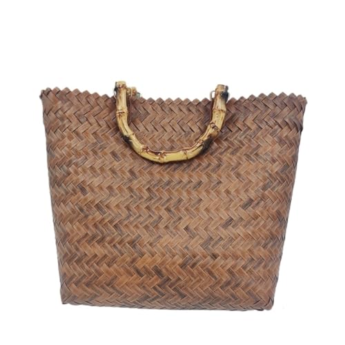 Tasche Geflochten Bambus Griff Stroh Tasche Mode gewebte Tasche Strand Tasche Hand-gehalten Retro Damen Handtasche Strandstrohtasche(L) von JHMYOB