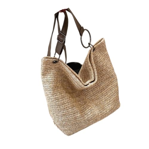 Tasche Geflochten Lässige Gewebte Tasche Frauen Sommer One-Shoulder Handtasche Stroh Tasche Meer Urlaub Strand Tasche Strandstrohtasche(K) von JHMYOB