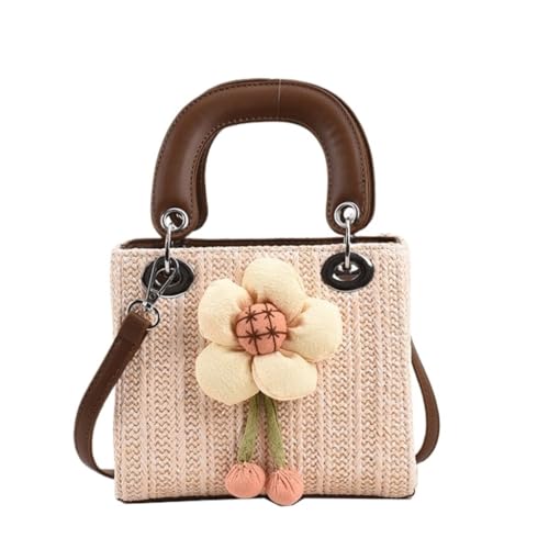 Tasche Geflochten Umhängetasche aus gewebtem Stroh im Nischendesign, Handtasche am Meer, Prinzessin-Diana-Tasche Strandstrohtasche(Beige) von JHMYOB