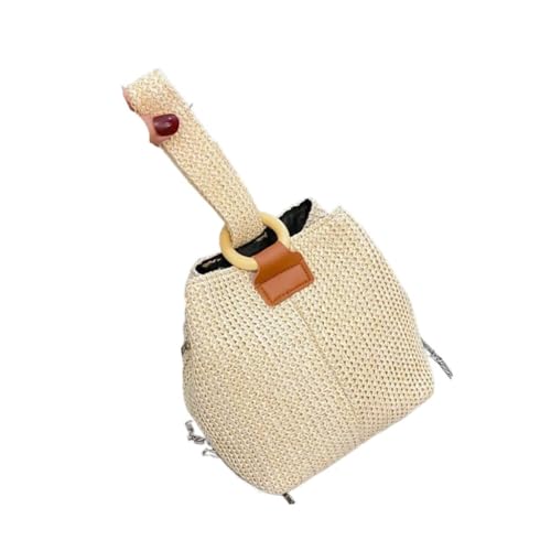 Tasche Geflochten Vielseitige Umhängetasche, Eimertasche, Frische Handtasche, Gewebte Tasche, Waldstrand, Strohtasche, Damen Strandstrohtasche(Wit) von JHMYOB