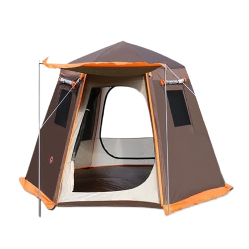 Tents Zelt Im Freien, Automatisches Zelt, Sonnenschutz, Regenzelt, Camping, Doppellagiges Aluminium-Stangen-Sechseckzelt Zelte(Brown,B) von JHMYOB