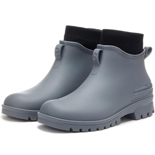 JIAALU Damen Gummistiefel Gefüttert wasserdichte Regenstiefel Herren Ankle Chelsea Boots Warme Stiefeletten rutschfest Regenschuhe Gummistiefeletten Gartenschuhe von JIAALU