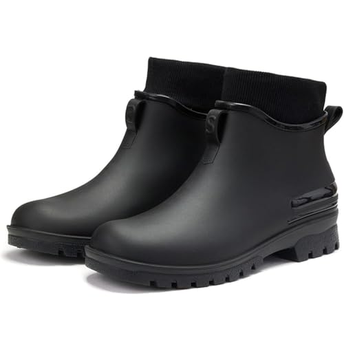 JIAALU Damen Gummistiefel Gefüttert wasserdichte Regenstiefel Herren Ankle Chelsea Boots Warme Stiefeletten rutschfest Regenschuhe Gummistiefeletten Gartenschuhe von JIAALU