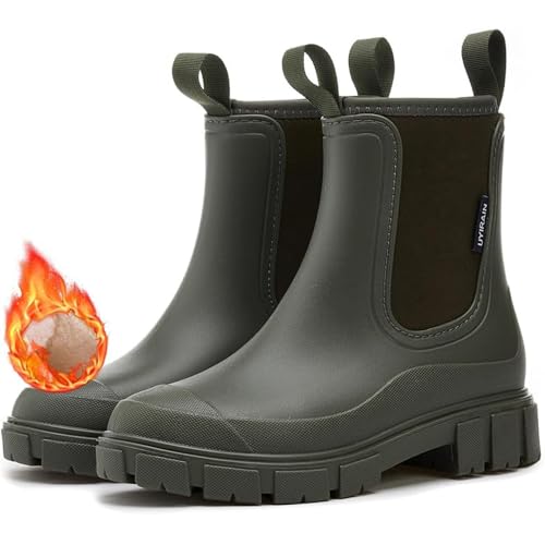 JIAALU Damen Gummistiefel Gefüttert wasserdichte Regenstiefel Warme Stiefeletten rutschfest Regenschuhe Gummistiefeletten Gartenschuhe von JIAALU