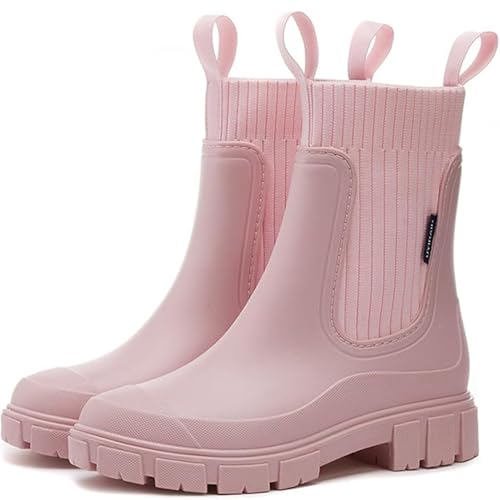 JIAALU Damen Gummistiefel Halbhohe Regenstiefel Ankle Wasserdicht Gartenschuhe Chelsea Boots Stiefeletten mit rutschfest Sohle von JIAALU