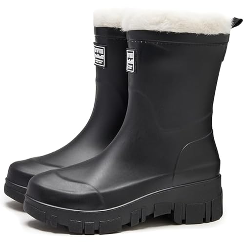 JIAALU Gummistiefel Damen Gefüttert Warme Regenstiefel rutschfeste Gartenschuhe Winter Wasserdicht Halbhohe Regenschuhe Gummistiefeletten von JIAALU