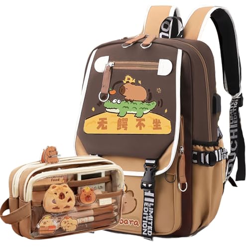 Capybara Rucksäcke, Capybara Rucksack für Kinder, Rucksack für Die Schule Kawaii, Rucksack Schule Teenager, Niedlicher Capybara-Schulrucksack für Schüler (F) von JIABAOZ