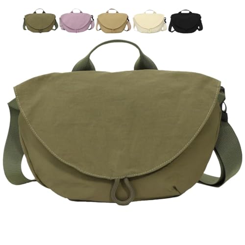 Einfache Knödeltasche für Damen und Herren, Verstellbarer Riemen, Kleine Halbmond-Umhängetasche aus Nylon, lässige Reise-Umhängetasche (Green) von JIABAOZ