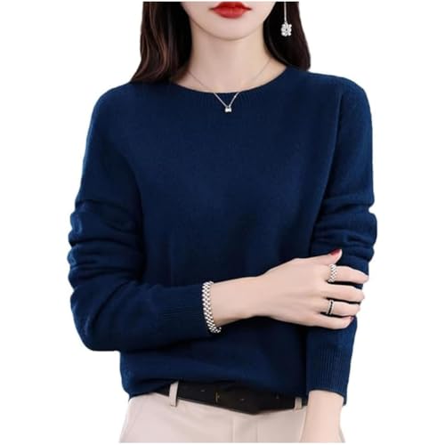 JIABAOZ Cashmere Sweaters for Women Cashmere Crew Neck Sweater Soft Long Sleeve Neck Knitted Pullover Sweater Warm Loose Ladies Winter Sweaters (Dark Blue,2XL) von JIABAOZ