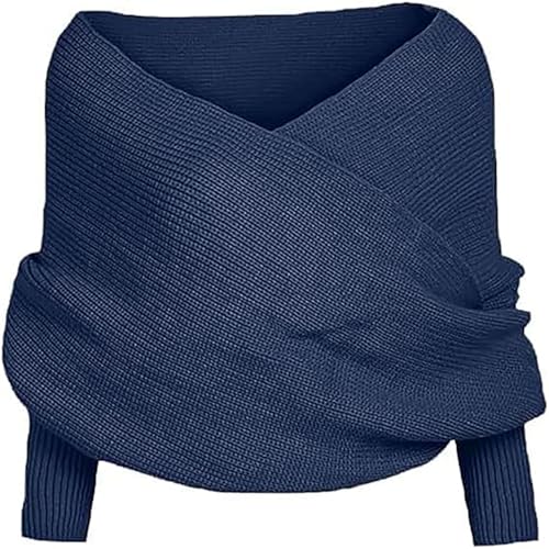 JIABAOZ Gestrickter Zopfwickel, Bolero für Damen, Gestrickter Wickel,Gestrickter Schal mit Ärmeln für Damen, Modischer Eleganter Schal für Damen (Blue) von JIABAOZ