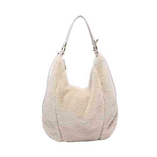 Tasche Damen Umhängetasche Plüsch, Plüsch Tasche Damen Groß, Tasche Mit Plüsch Damen, Plüsch Tasche Damen, Damen Kunstfell Fuchs Pelz Tote Tasche, Pelzige Henkeltaschen (Off-White) von JIABAOZ