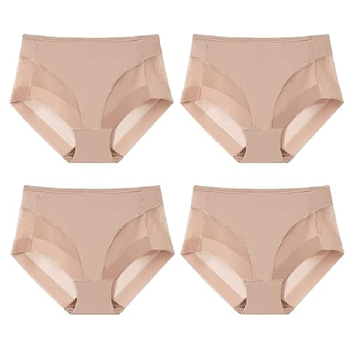 JIALING 4 Stück Damen-Slip aus Eisseide mit Hoher Taille, Bauchkontrolle und Hüftformend, Kühler und Komfortabler (L,Beige) von JIALING