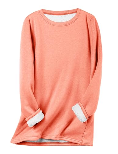 JIALING Damen-Sweatshirt Mit Rundhalsausschnitt Und Fleecefutter, Lässige Warme Oberteile Für Den Herbst, Loungewear, Warme, Dicke Langarm-Oberteile Für Den Winter (Red,M) von JIALING