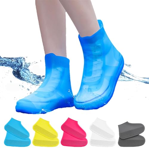 JIALING Silikon Regen überschuhe, Wiederverwendbare rutschfeste Regenschuhüberzüge aus Gummi, Waschbare Überzüge für Outdoor-Stiefel, für Regen, Schneetag, Schlammige Straßen (Blue,XL) von JIALING