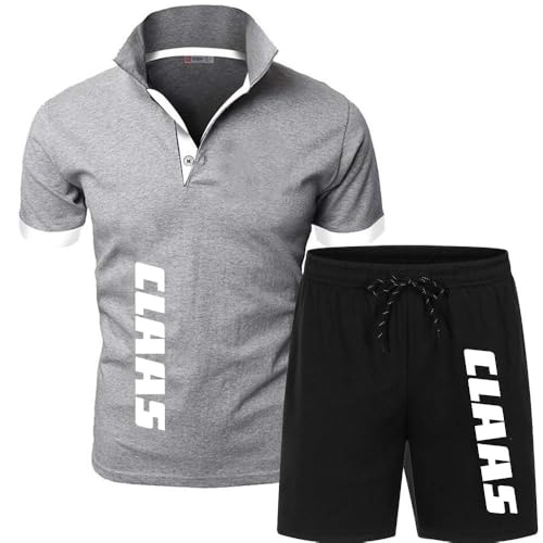 JIAOYINZI Herren CL_AAS Polo T-Shirt Set Shorts Und Top Solider Trainingsanzug Jogging Sommer Zweiteiliger Trainingsanzug Shorts + Kurze Ärmel Grey 01,XL von JIAOYINZI