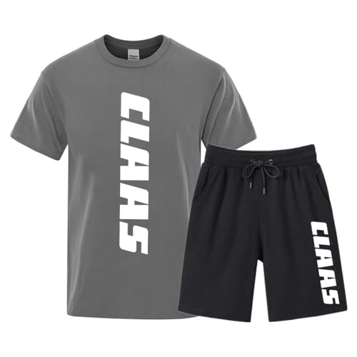 JIAOYINZI T-Shirt Und Hose Für CL_AAS Herren Sommer Jogginganzug Kurzarm T-Shirt + Shorts Trainingsanzug Kurz Outfit Sport Set Freizeitanzug Grey,L von JIAOYINZI