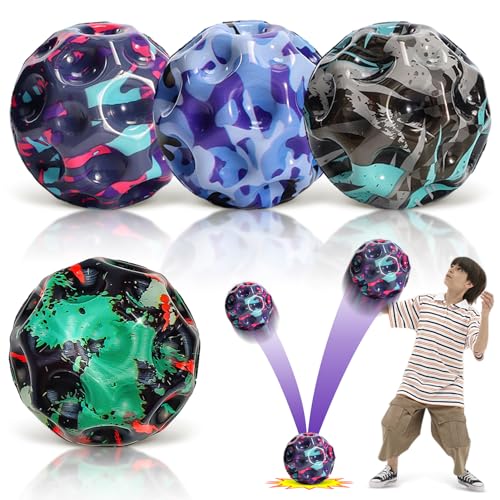 JIASHA 4 PCS Moon Ball,7 cm High Bounce,Hole Ball,Springender Ball,Hohe Springender Gummiball,Sprünge Gummiball,Knallendes Geräusch Machen Ball,Lavaball,Bouncing Springball für Kinder von JIASHA