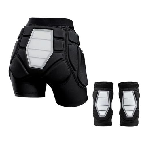 JIAXINGSM Aufprallschutz-Shorts Gepolsterte 3D-Shorts mit Gesäßpolster, Eva-Silikon-Ausrüstungsschutz mit Knieschützern for Radfahren, Snowboarden, Skaten Für Skiing, Eislauf(L,Shorts and Kneepads) von JIAXINGSM