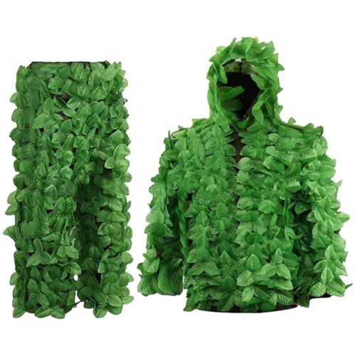 JIEBWCHA Ghillie Anzug, 3DLeaf Ghillie Anzug, 3D Blatt Tarnanzug, CamoOutfit Sniper Kostüm, Camouflage Wood Land Hunting Geely Suits, 3D Blatt Camouflage Mit Verstellbarer Elastischer Taille von JIEBWCHA