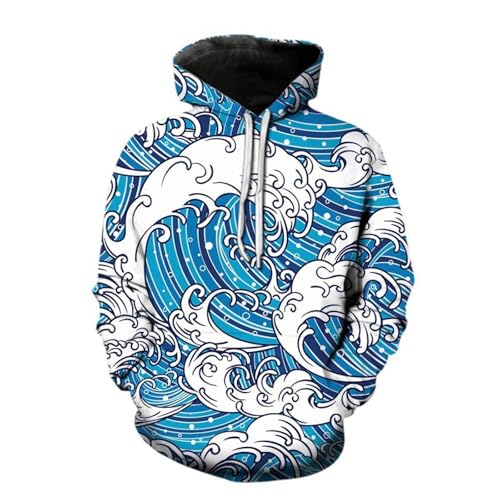 JIEDEDIAM Creative Wave Big Wave Frühling und Herbst 3D-Gedruckter Hoodie Herren und Damen Outdoor Camping Kleidung Unisex Hoodie Jacke von JIEDEDIAM