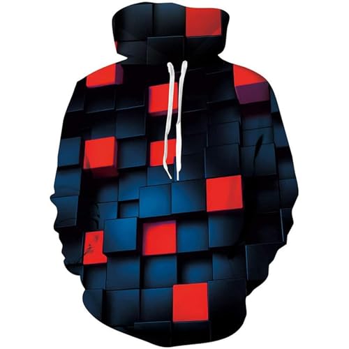 JIEDEDIAM Dreidimensionales rot-schwarzes geometrisches Herren-Hoodie, lässiges 3D-gedrucktes Langarm-Sweatshirt, Pullover mit Kapuze von JIEDEDIAM