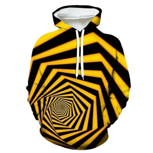 JIEDEDIAM Gelber geometrischer Streifenwirbel Frühling und Herbst 3D-Gedruckter Hoodie Herren- und Damen-Outdoor-Camping-Kleidung Unisex-Hoodie-Jacke von JIEDEDIAM