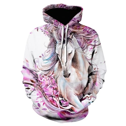 JIEDEDIAM Gemalte Kunst Tier Pferd Herbst Herren Hoodie 3D Sweatshirt Lose Pullover Freizeitjacke Pullover Kleidung von JIEDEDIAM