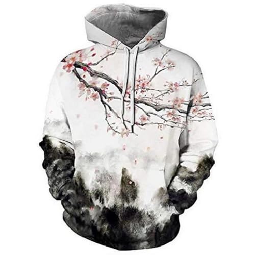 JIEDEDIAM Handgemaltes Ölgemälde Pflaumenblütenlandschaft Herren-Hoodie Streetwear-Sweatshirt Übergroße Kleidung 3D-gedrucktes Freizeitoberteil von JIEDEDIAM