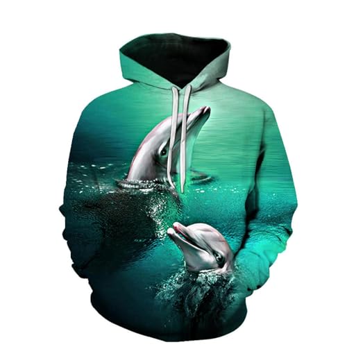 JIEDEDIAM Lustiges Tierpaar Delphin Hoodie 3D Sweatshirt Männer/Frauen Herbst und Winter Spaßmantel Herrenbekleidung Jacke von JIEDEDIAM