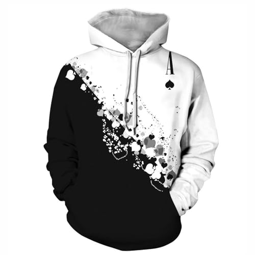 JIEDEDIAM Poker Spades Schwarz-Weiß-Spleiß-Hoodie 3D-Sweatshirt Herren/Damen Herbst- und Winterspaßmantel Herrenbekleidung Jacke von JIEDEDIAM