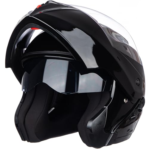 Helm für Motorräder Full-Face Motorcycle Helmet Tragbarer Integralhelme Flip-up Motorradhelm Zertifizierung von DOT (Helles Schwarz, XXL) von JIEKAI
