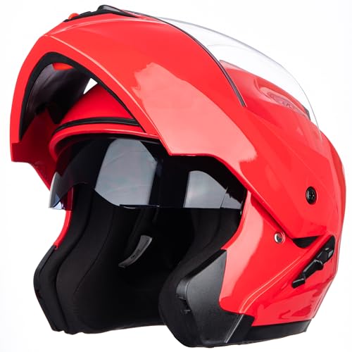 Helm für Motorräder Full-Face Motorcycle Helmet Tragbarer Integralhelme Flip-up Motorradhelm Zertifizierung von DOT (Rosen Rot, M) von JIEKAI