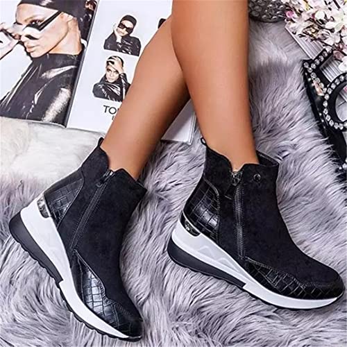 Damenschuhe, leger, Plateau, einfarbig, Knöchel, Reißverschluss, leichte Sneaker, Schwarz, 41 Damenschuhe, leger, Plateau, einfarbig, Knöchel, Reißverschluss, leichte Sneaker, Schwarz, 41 von JIEKUJDS