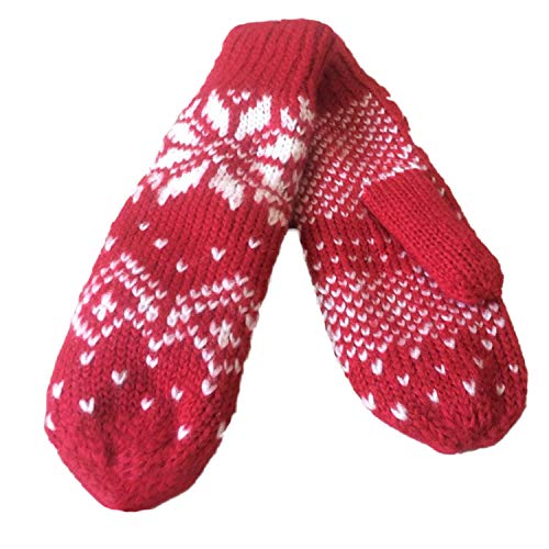 JIER Gestrickte Fäustlinge Handschuhe Weihnachten Rot Fingerlose Handschuhe Winterhandschuhe Warme Thermohandschuhe Dicke Fausthandschuhe für Damen (Rot) von JIER-Handschuhe