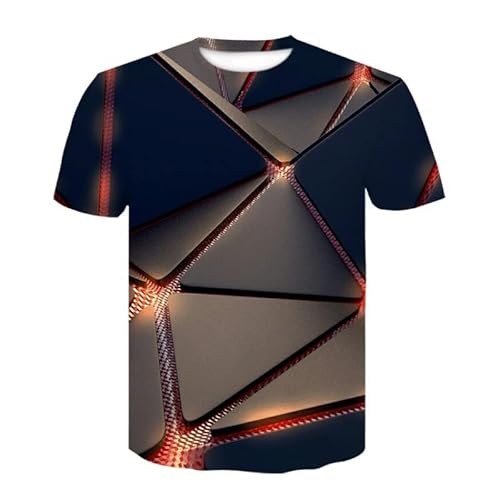 JIFENLI Herren 3D Druck T-Shirt Sommer 3D Dreidimensionaler Effekt Geometrisch Blau Kariert Unisex Bedrucktes T-Shirt Rundhals Kurzarm Herren Lockeres Elastisches Halbärmeliges Atmungsaktives Ober von JIFENLI