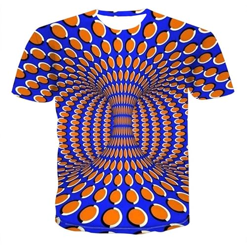 JIFENLI Herren 3D Druck T-Shirt Sommer 3D Dreidimensionaler Effekt Geometrisch Blau Kariert Unisex Bedrucktes T-Shirt Rundhals Kurzarm Herren Lockeres Elastisches Halbärmeliges Atmungsaktives Ober von JIFENLI