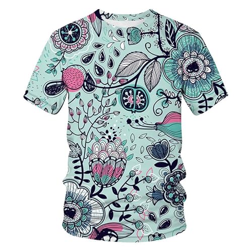 JIFENLI Herren 3D Druck T-Shirt Sommer Abstrakte Sonnenblume Korallenblume T-Shirt Unisex Digitales 3D-Gedrucktes T-Shirt Rundhals Kurzarm Lose Halbarm Stretch Top von JIFENLI