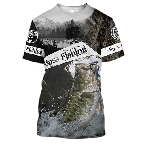 JIFENLI Herren 3D Druck T-Shirt Sommer Angeln Unisex 3D Dreidimensionales T-Shirt Rundhals Kurzarm Herren Locker Elastisch Bedruckt Fisch Rundhals Schnell Trocknend Top von JIFENLI