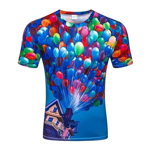 JIFENLI Herren 3D Druck T-Shirt Sommer Bunte Ballon Unisex 3D Gedruckt T-Shirt Rundhals Kurzarm Männer Lose Elastische T-Shirt Atmungsaktive Top von JIFENLI