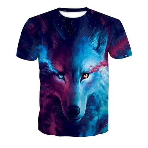 JIFENLI Herren 3D Druck T-Shirt Sommer Buntes Fuchstier Unisex 3D-Gedrucktes T-Shirt Rundhals Herren Kurzarm Herren Lose Extra Großes Elastisches Oberteil von JIFENLI