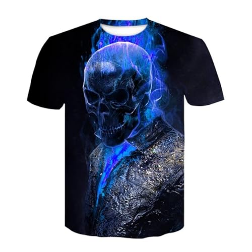 JIFENLI Herren 3D Druck T-Shirt Sommer Flamme Schädel Drum Set Unisex 3D Digital Print T-Shirt Rundhals Kurzarm Lustige Lose Elastische Atmungsaktive Top von JIFENLI