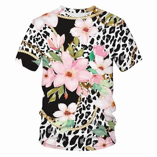 JIFENLI Herren 3D Druck T-Shirt Sommer Goldkette Blume Unisex 3D Digitaldruck T-Shirt Rundhals Kurzarm Lose Stretch Top Schnelltrocknendes Pullover Sweatshirt von JIFENLI