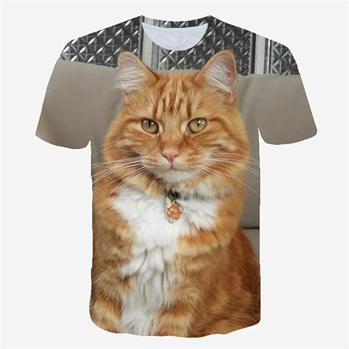 JIFENLI Herren 3D Druck T-Shirt Sommer Katze Tier Unisex 3D Digital Bedrucktes T-Shirt Rundhals Herren Kurzarm Lose Atmungsaktives Stretch Top Sweatshirt Schnell Trocknend von JIFENLI