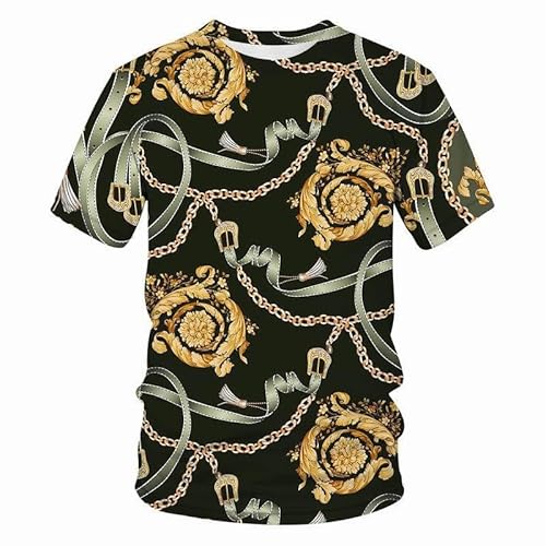 JIFENLI Herren 3D Druck T-Shirt Sommer Retro Kette Blume Unisex 3D Digital Gedruckt T-Shirt Rundhals Kurzarm Lose Halbe Hülse Stretch Atmungsaktive Top von JIFENLI