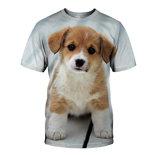 JIFENLI Herren 3D Druck T-Shirt Sommer Schäfer Welpe Unisex 3D Digitaldruck T-Shirt Rundhals Kurzarm Stufe Locker Strecken Spitze Übergröße von JIFENLI