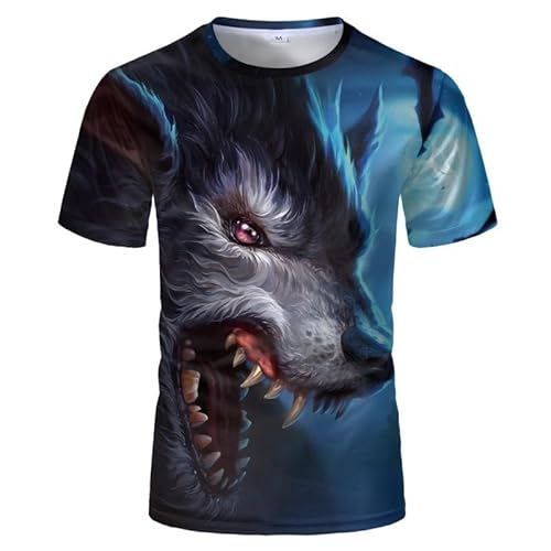 JIFENLI Herren 3D Druck T-Shirt Sommer Sternenhimmel Konstellation Wolfskopf Unisex 3D Bedrucktes T-Shirt Rundhals Kurzarm Locker Elastisch Lässig Halbärmelig Plus Size Top von JIFENLI