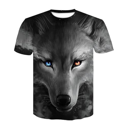 JIFENLI Herren 3D Druck T-Shirt Sommer Sternenhimmel Konstellation Wolfskopf Unisex 3D Bedrucktes T-Shirt Rundhals Kurzarm Locker Elastisch Lässig Halbärmelig Plus Size Top von JIFENLI